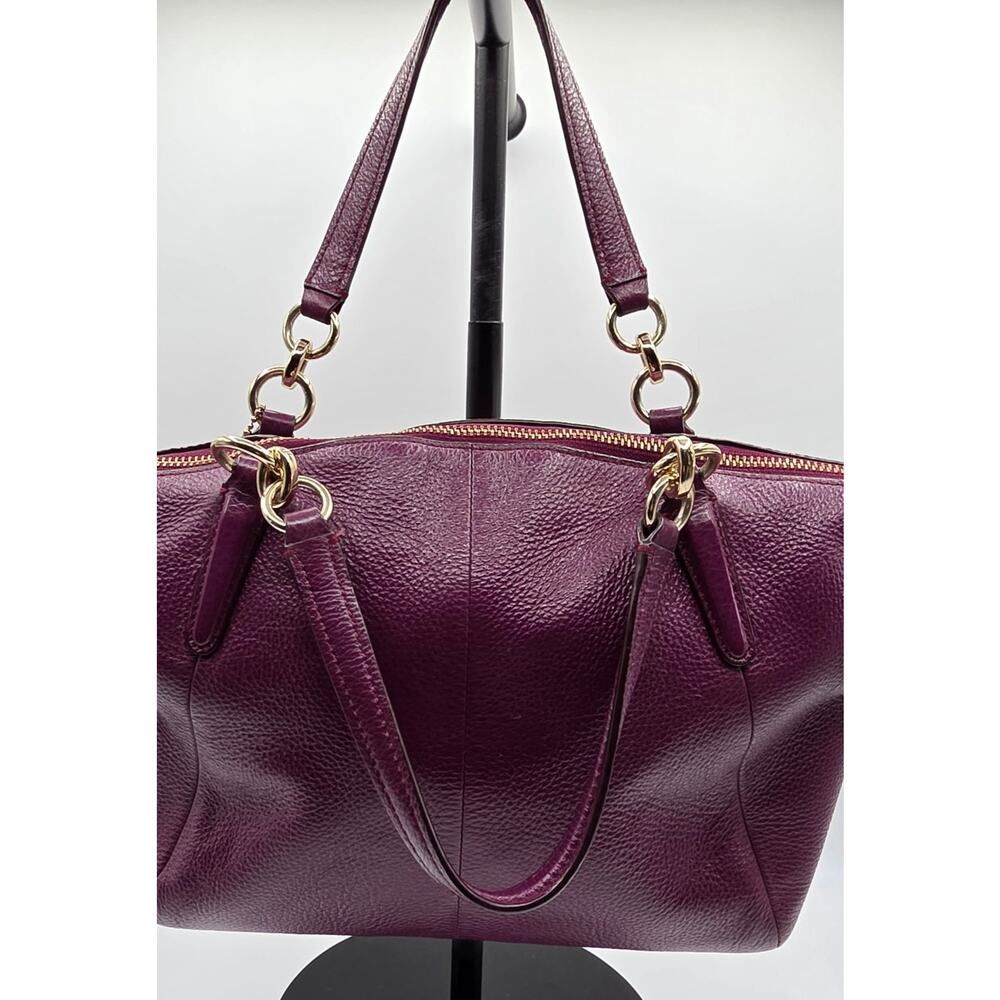 Coach Small Kelsey Pebbled Leather Satchel Bag β Deep Plum β Gold Hardware - Picture 3 of 16